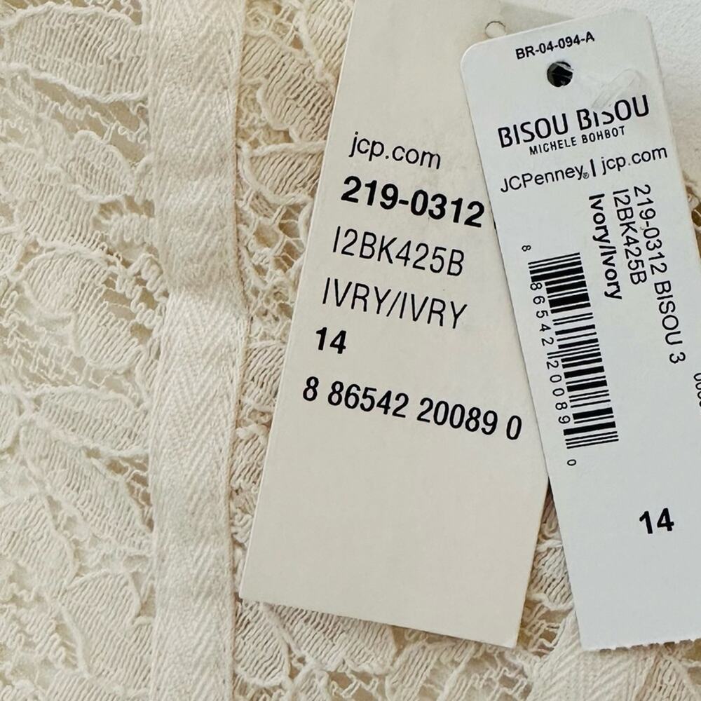 Bisou Bisou Dress Cream Floral Lace Overlay Ribbon Sleeveless Mini Size 14 NEW - Picture 10 of 12